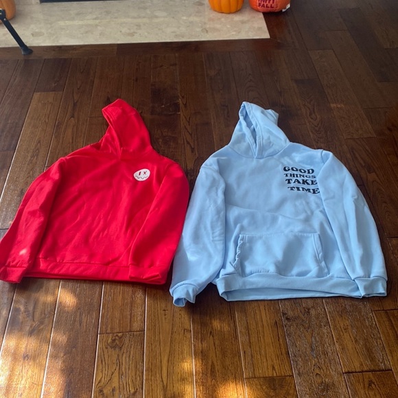 men’s hoodies blue size small red size 13-14 both fit similar never worn. - Picture 1 of 4